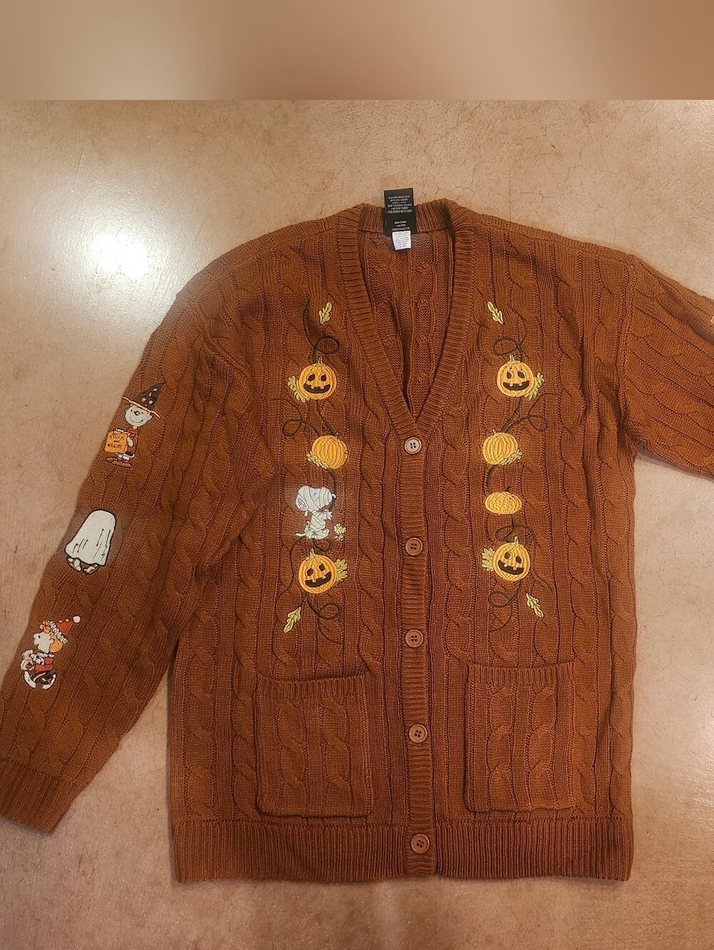 Peanuts Snoopy Cable Knit Halloween Cardigan Sweater S Ghost Pumpkin Hot Topic